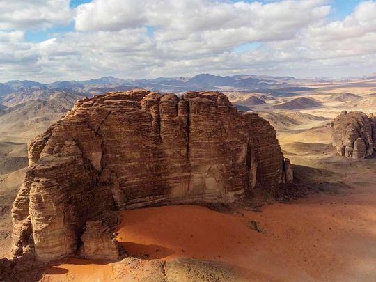 Rephrase the title:Alqan village in Saudi Arabia’s Tabuk region is a tourist destination with an enchanting landscape